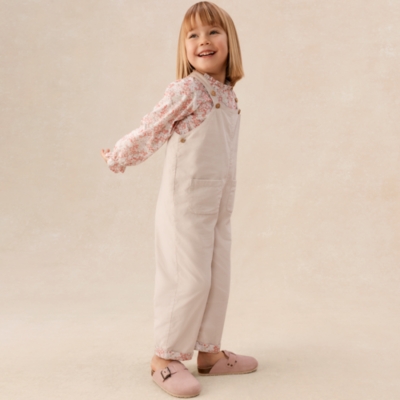 Organic Cotton Petunia Floral Blouse & Cord Dungarees Set (0–4yrs)