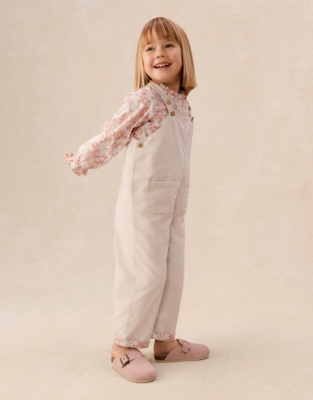 Organic Cotton Petunia Floral Blouse & Cord Dungarees Set (0–4yrs)