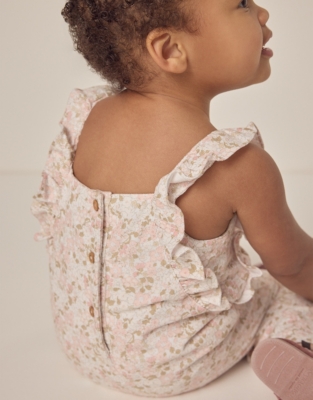 Organic Cotton Petunia Floral Cord Frill Romper (0–24mths)