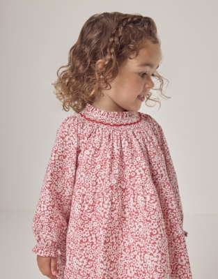 Organic Cotton Petunia Floral Hand Smocked Dress (0–18mths)