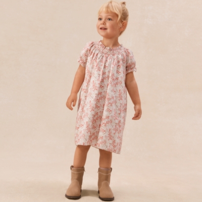 Organic Cotton Petunia Florals Hand Smocked Dress (0–4yrs)