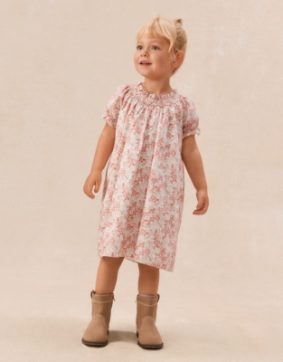 Organic Cotton Petunia Florals Hand Smocked Dress (0–4yrs)
