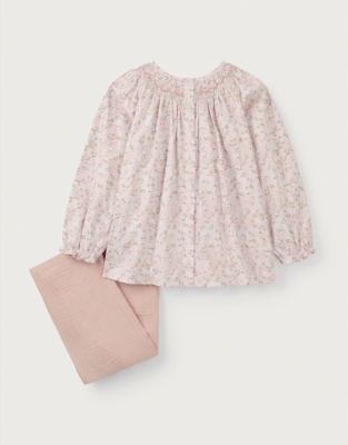Organic Cotton Petunia Hand Smocked Blouse & Crinkle Trousers Set (0–18mths)