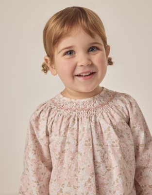 Organic Cotton Petunia Hand Smocked Blouse & Crinkle Trousers Set (0–18mths)