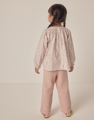 Organic Cotton Petunia Hand Smocked Blouse & Crinkle Trousers Set (18mths–6yrs)