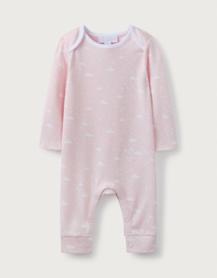 Organic-Cotton Pink Cloud-Print Sleepsuit
