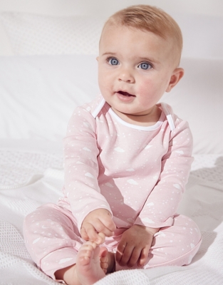 OrganicCotton Pink CloudPrint Sleepsuit View All Baby The White