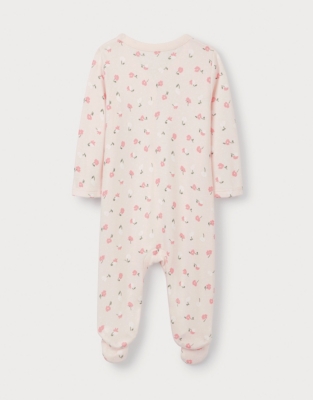 Organic Cotton Pink Floral Spot Popper Down Sleepsuit  (0–9mths)