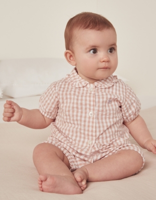 Organic Cotton Pink Gingham Embroidered Shortie (0–24mths)