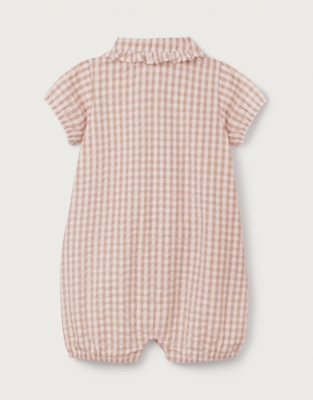 Organic Cotton Pink Gingham Embroidered Shortie (0–9mths)