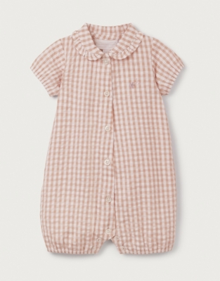 Organic Cotton Pink Gingham Embroidered Shortie (0–9mths)