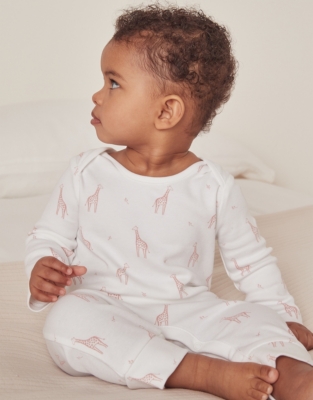 Organic Cotton Pink Giraffe Print Sleepsuit (0–24mths)