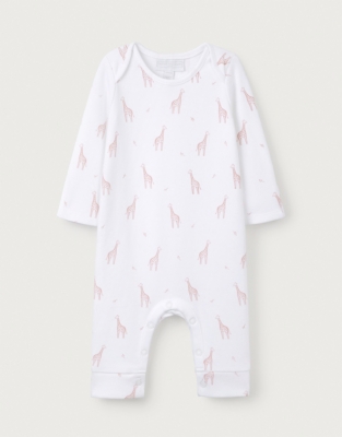 Organic Cotton Pink Giraffe Print Sleepsuit (0–24mths)