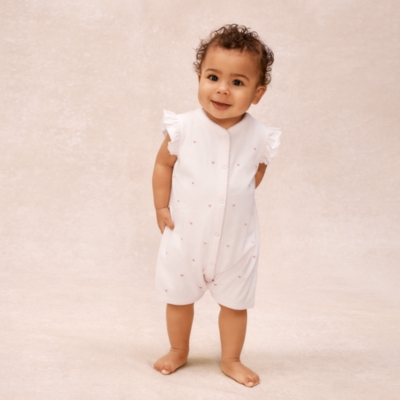 Organic Cotton Pink Heart Embroidered Frill Shortie Sleepsuit (0–2yrs)