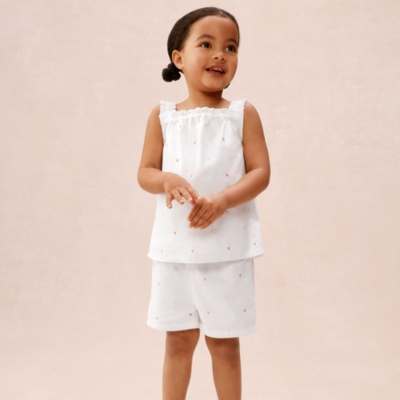 Organic Cotton Pink Heart Embroidered Shortie Pyjamas (2–12yrs)