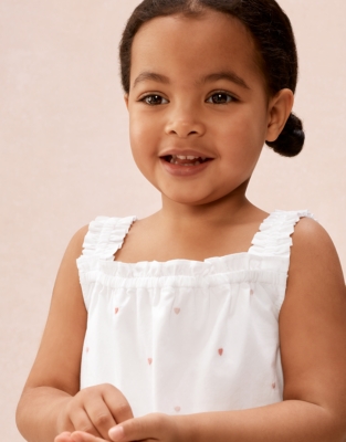Organic Cotton Pink Heart Embroidered Shortie Pyjamas (2–12yrs)