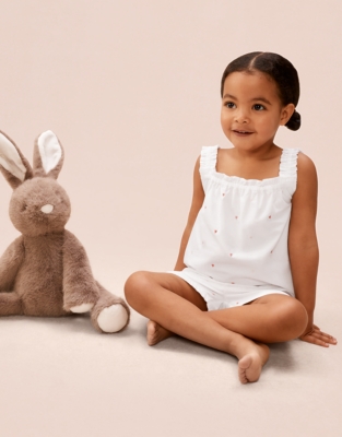 Organic Cotton Pink Heart Embroidered Shortie Pyjamas (2–12yrs)