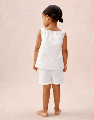Organic Cotton Pink Heart Embroidered Shortie Pyjamas (2–12yrs)