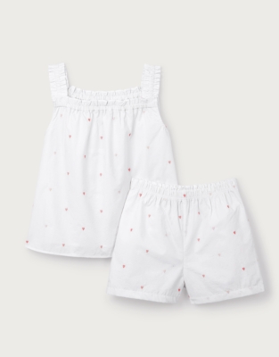 Organic Cotton Pink Heart Embroidered Shortie Pyjamas (2–12yrs)