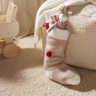 Organic Cotton Pink Knitted Jingles Reindeer Stocking