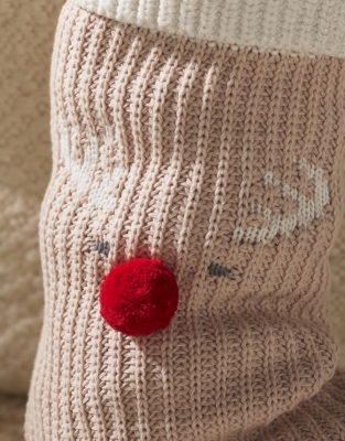 Organic Cotton Pink Knitted Jingles Reindeer Stocking