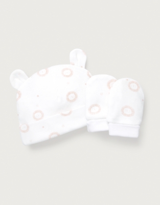 Organic Cotton Pink Lion Hat & Mittens Set (0–12mths)