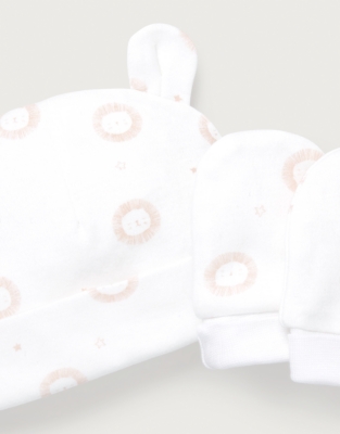 Organic Cotton Pink Lion Hat & Mittens Set (0–12mths)