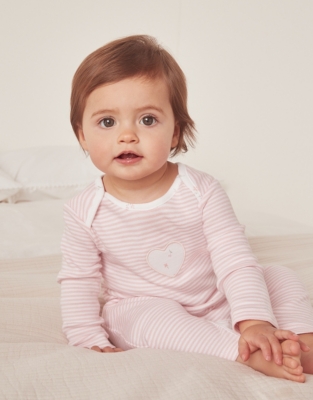 Organic Cotton Pink Stripe Heart Appliqué Envelope Sleepsuit (09mths) Baby Sleepwear The