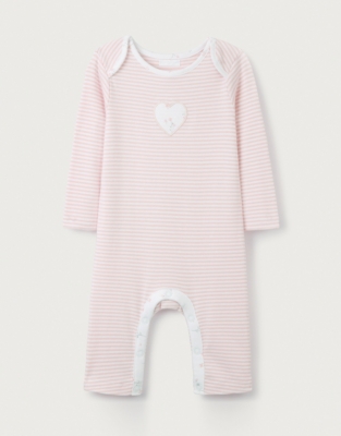 Organic Cotton Pink Stripe Heart Appliqué Envelope Sleepsuit (0–9mths)