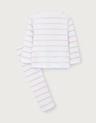 Organic Cotton Pink Stripe Rib Pajama Set (0—9mths)