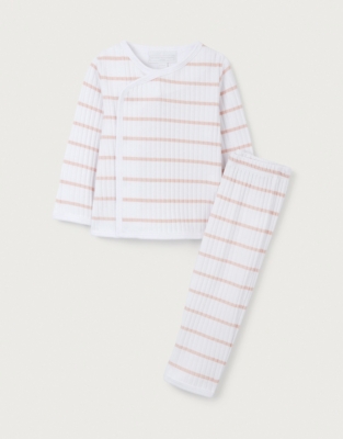 Organic Cotton Pink Stripe Rib Pajama Set (0—9mths)