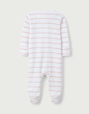 Organic Cotton Pink Stripe Rib Sleepsuit (0–24mths)