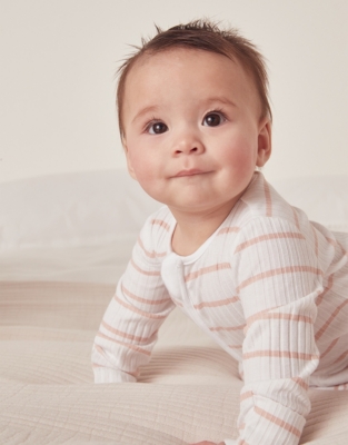 Organic Cotton Pink Stripe Rib Sleepsuit (0–24mths)
