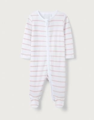 Organic Cotton Pink Stripe Rib Sleepsuit (0–24mths)