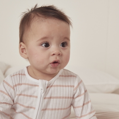 Organic Cotton Pink Stripe Rib Sleepsuit (0–9mths)