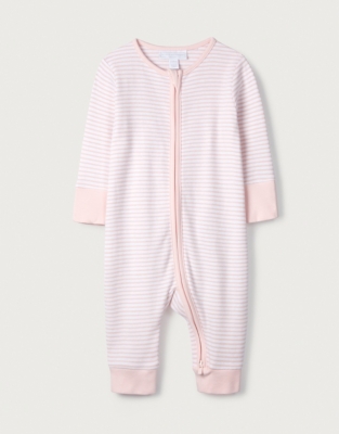 Organic Cotton Pink Stripe Zip Sleepsuit