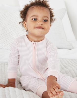 Organic Cotton Pink Stripe Zip Sleepsuit