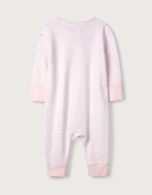 Organic Cotton Pink Stripe Zip Sleepsuit