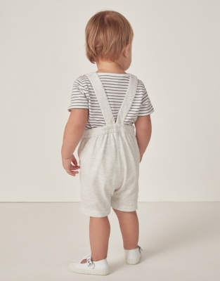 Organic Cotton Piqué Dungarees & Striped T-Shirt Set (0–18mths)