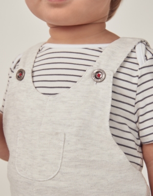 Organic Cotton Piqué Dungarees & Striped T-Shirt Set (0–18mths)