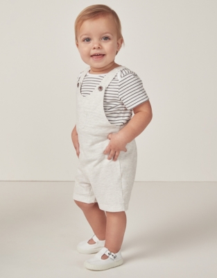 Organic Cotton Piqué Dungarees & Striped T-Shirt Set (0–18mths)
