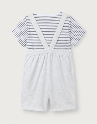 Organic Cotton Piqué Dungarees & Striped T-Shirt Set (18mths–6yrs)