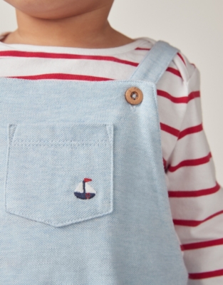Organic Cotton Piqué Embroidered Boat Overalls & Stripe Top Set (0–24mths)