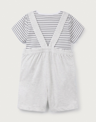 Organic Cotton Piqué Overalls & Striped T-Shirt Set (0–18mths)