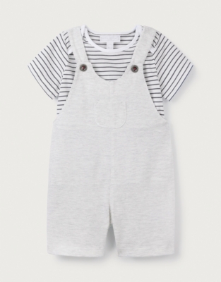 Organic Cotton Piqué Overalls & Striped T-Shirt Set (0–18mths)