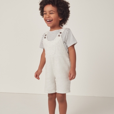 Organic Cotton Piqué Overalls & Striped T-Shirt Set (18mths–6yrs)