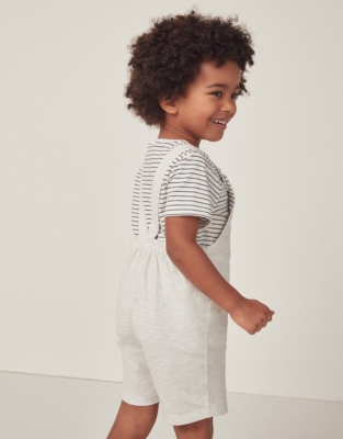 Organic Cotton Piqué Overalls & Striped T-Shirt Set (18mths–6yrs)