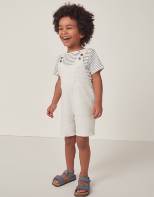 Organic Cotton Piqué Overalls & Striped T-Shirt Set (18mths–6yrs)