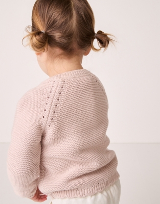 Organic Cotton Pointelle Cardigan (0–18mths)