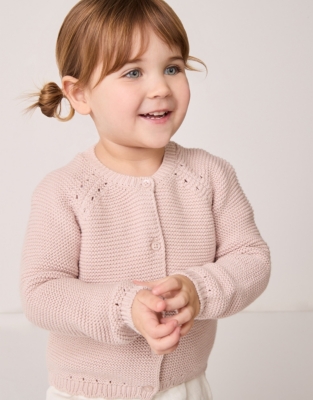 Organic Cotton Pointelle Cardigan (0–18mths)